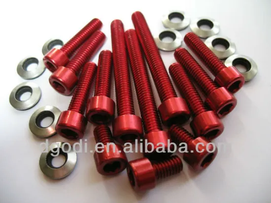 red anodized aluminum bolts and nuts