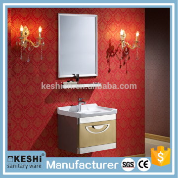 New design china factory wall mounted single basin golden bathroom furniture cabinets
