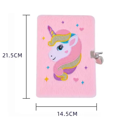 New Cute Fluffy Unicorn Lock Diaries and Princess Notebooks for Children