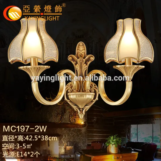 vintage double lights brass wall lamp , hallway two heads brass wall lamp lighting fixture