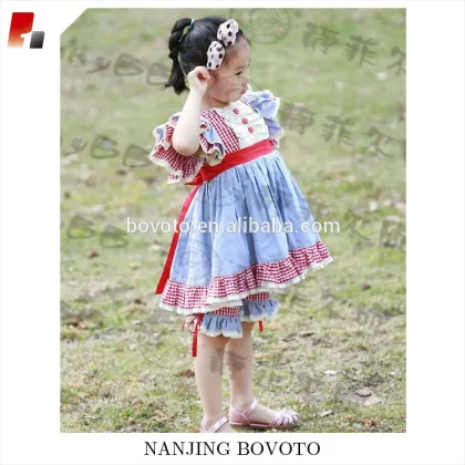 wholesale girls red checkered blue clothing sets