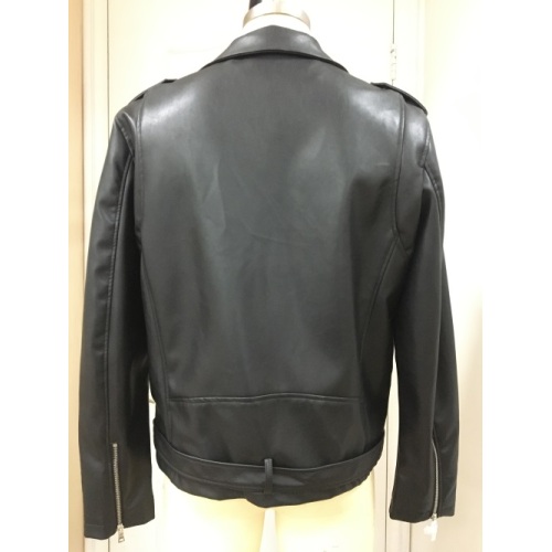 Double Breasted Coat Black Faux Leather Moto Jacket Supplier