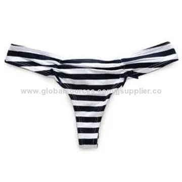G-string, Made of 82% Nylon and 18% Elastin, Body with Stripe, Bow on Side
