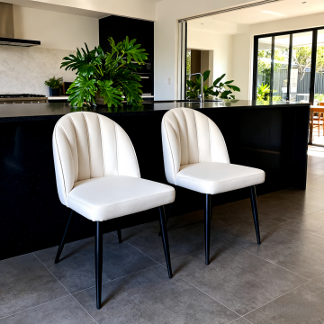 Modern Creamy Upholstered Shell-Back Dining Chair