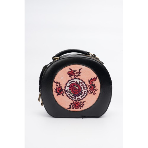 Vintage Yi Nakış Yuvarlak Deri Crossbody Çanta
