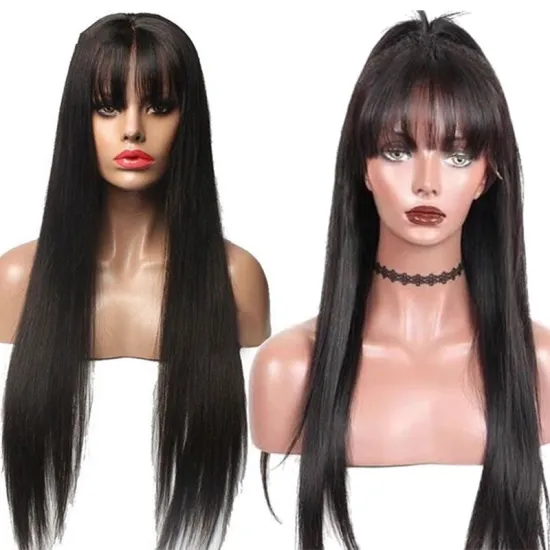 13x6 Brazilian Virgin Frontal Wigs With Bangs Human Hair Lace Front With 360 Frontal HD Straight Lace Front Wigs With Baby Hair