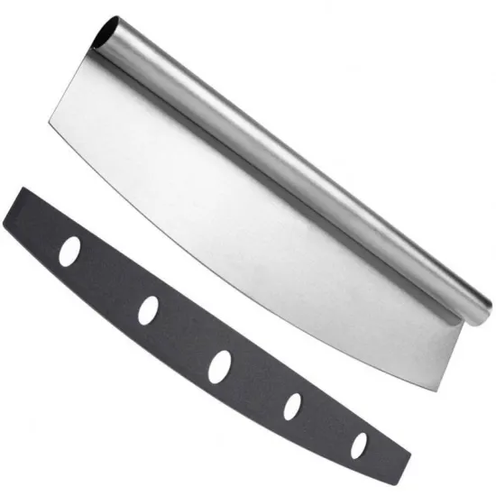 Extra Large Heavy Duty Stainless Steel Pizza Cutter with Rocker Blade and Cover
