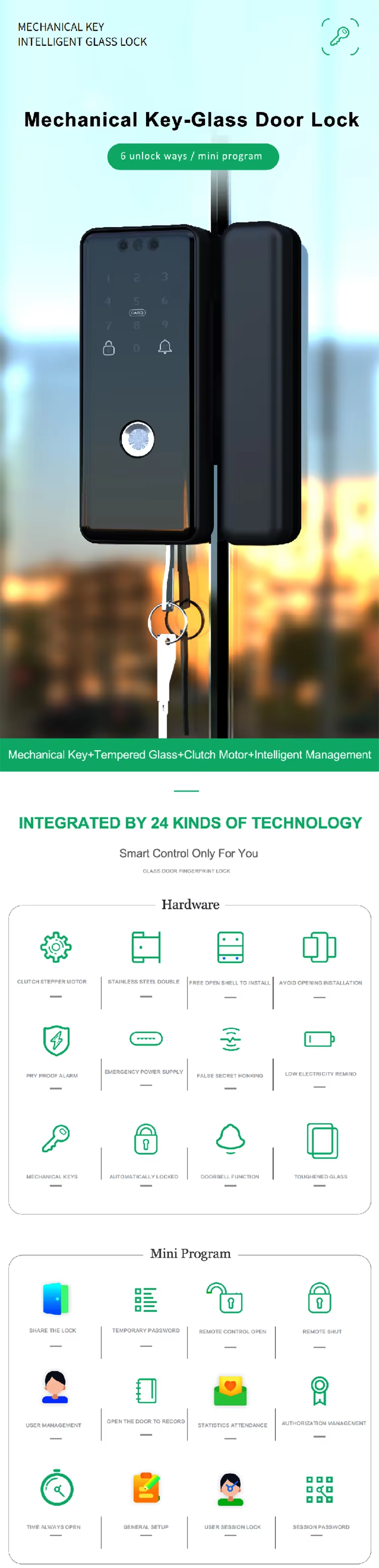 Smart glass door lock