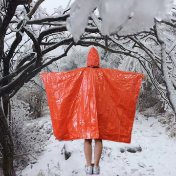 PE Aluminum Film Reusable Emergency Orange Blanket Poncho for Camping and Hiking