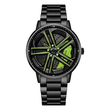 Sanda Waterproof Quartz Men's Stainless Steel Band Sport Watch with Rotating Alloy Wheel Design
