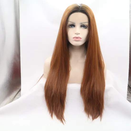 Vigorous ombre long straight premium high quality wholesale black women synthetic hair wigs with lace fron