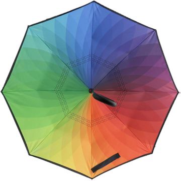 Windproof Reverse Umbrella: Double Layer Inverted Rain Umbrella with C-Hook and Self Stand