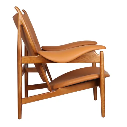 Nordic solid wood brown leather sofa chair