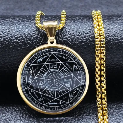 High Quality Stainless Steel Seven Archangel Protection Round Pendant Necklace