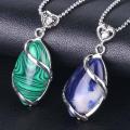 Silver Wrapped Oval Gemstone Pendant Necklace for women