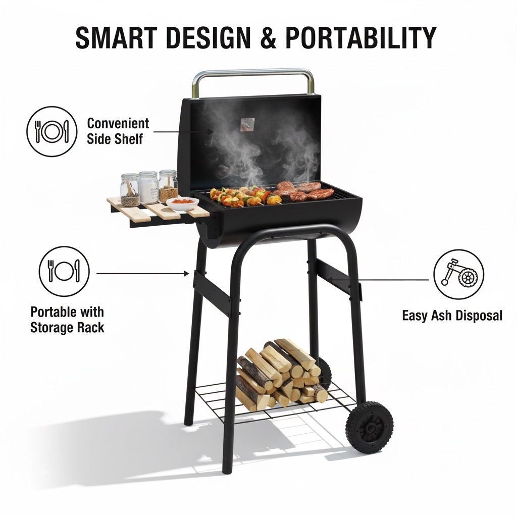 Portable charcoal barbecue grill