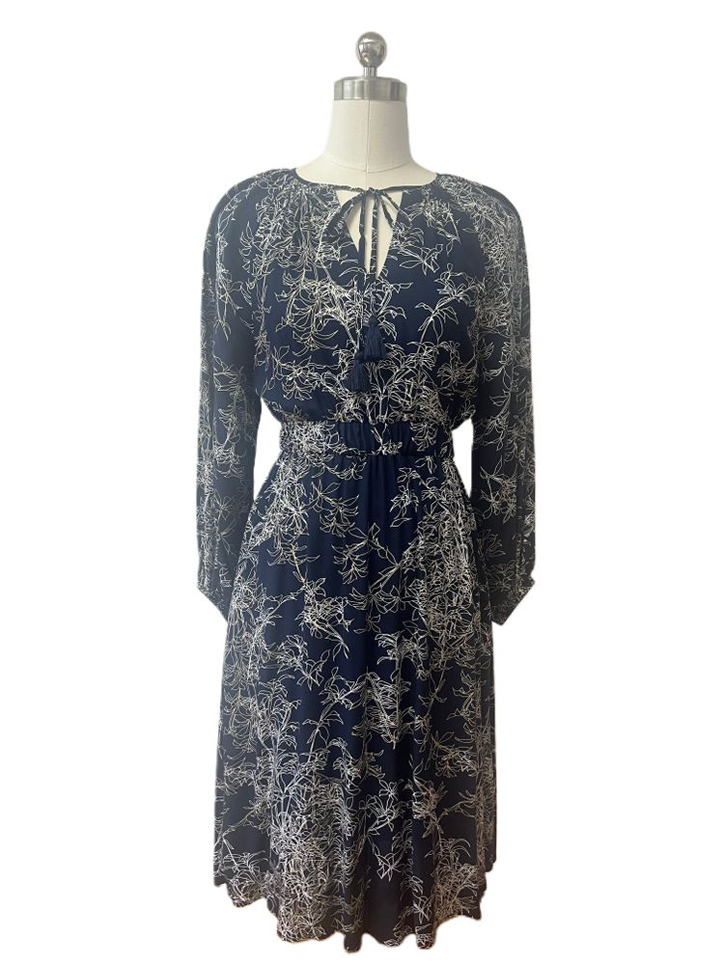 Elastic Band Waist Tie Neck Midi Dress