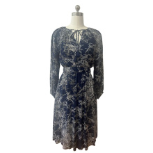 Elastic Band Waist Tie Neck Midi Dress