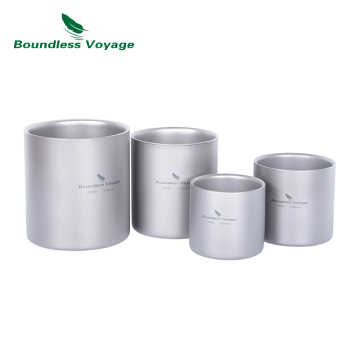 Boundless Voyage Outdoor Camping Titanium Insulated Cup Set - 120ml, 180ml, 300ml Double-Wall Stacking Mug