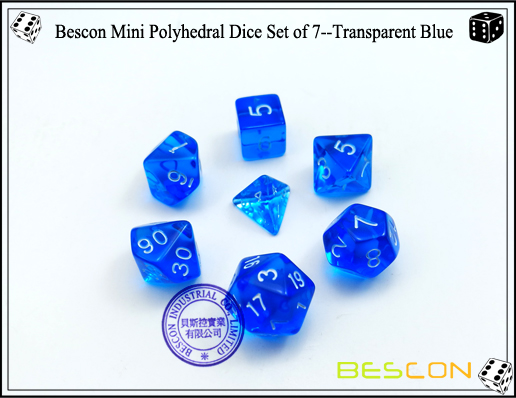 Bescon Mini Polyhedral Dice Set of 7--Transparent Blue-2