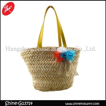 high quality straw bag/colorful flowers beach bag/small kids bag