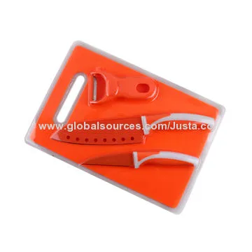 Durable PP Cutting Board Non-stick Coating Santoku Knife Set with SS Peeler