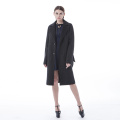 Mature black striped cashmere coat