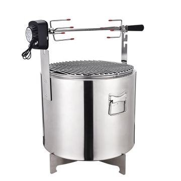 Portable 21.6 Inch Fire Pit and Electric Rotating BBQ Grill with Stainless Steel Stand