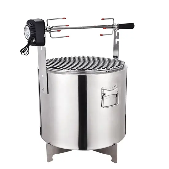 Portable 21.6 Inch Fire Pit and Electric Rotating BBQ Grill with Stainless Steel Stand