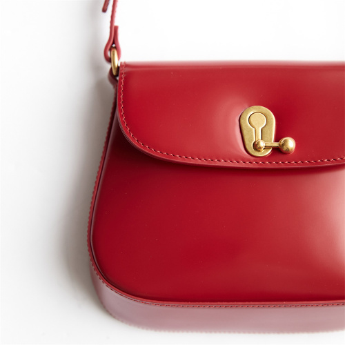 Vivid Red Hand-Rubbed Grain Box Leather Shoulder Bag