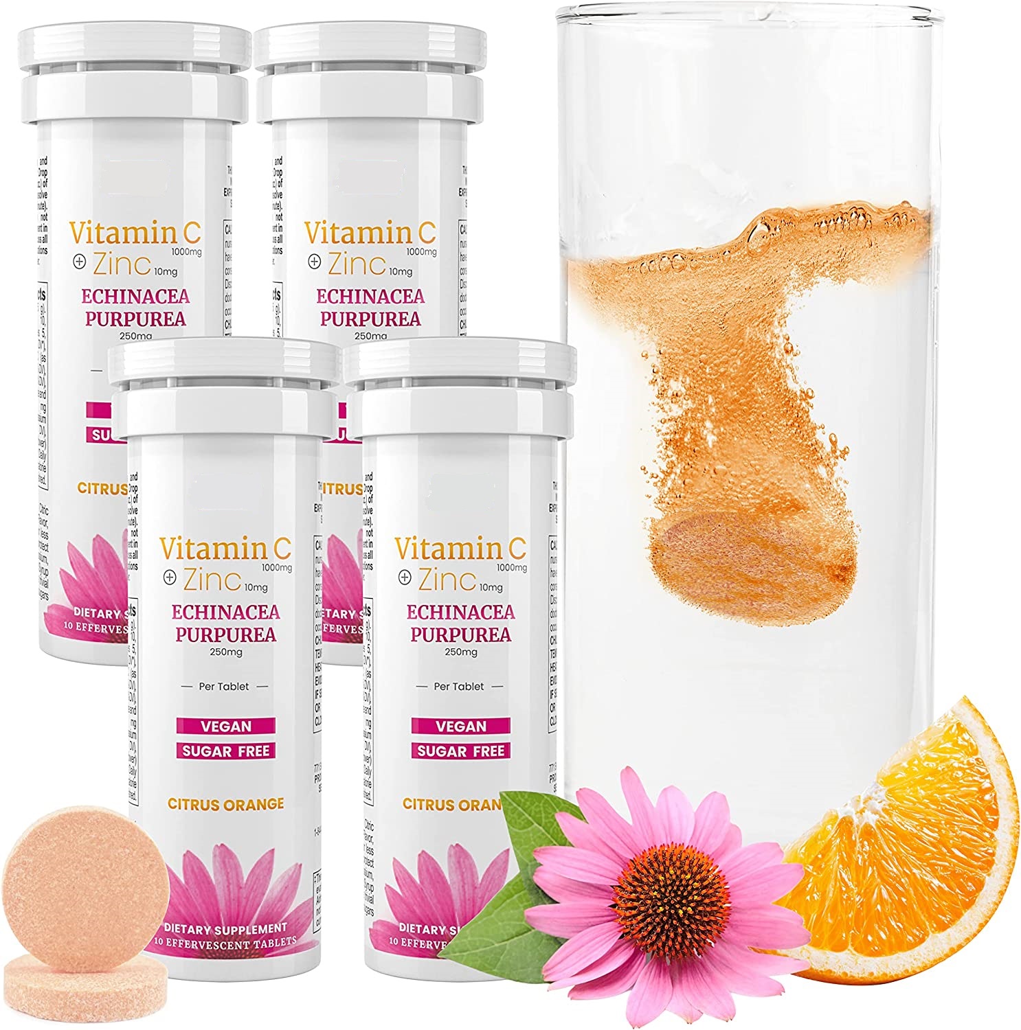 OEM/ODM Sugar Free Vegan Orange Flavor Echinacea Purpurea Extract Vitamin C Effervescent Tablets