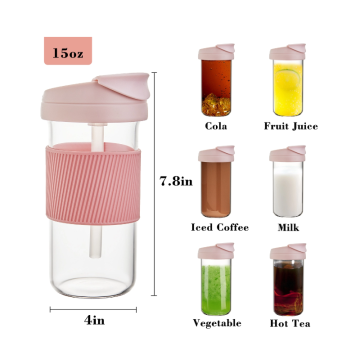 Cúp nước thủy tinh thời trang màu hồng di động - cốc đồ uống đa chức năng cho cà phê