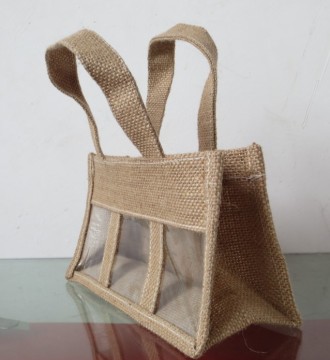 Strong Jute Wine Package Gift Bag for 3 Bottles