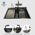 Modern Kitchen Sinks: Dolphin Honeycomb Embossed Stainless Steel with Waterfall Faucet