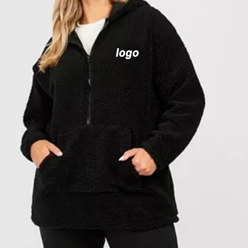 Mesdames Black Pullover Sweat à capuche en gros personnalisé avec Zipper