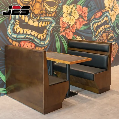 Solid Wood 4 Seat Restaurant Dining Table and Booth Seating Set