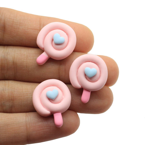 Bonitos encantos de cabujón de piruleta de corazón de resina, cuentas planas de caramelo de simulación para manualidades DIY, pendiente, pulsera, joyería, decoración artística