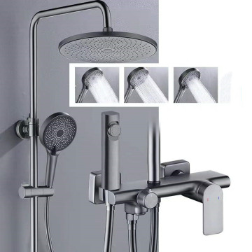 Luxury Gun Gray Copper Four Function Rain Shower Set with Brass Bath Shower Mixer and Spray Gun