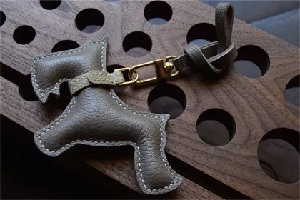 Schnauzer Dog Handmade Leather Car Keychain