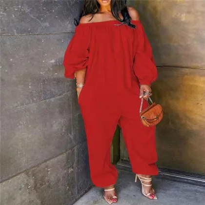 2021 Spring Fall Women clothing Solid color onesie leisure  Lady Fashionable Stretch loose plus size onesie