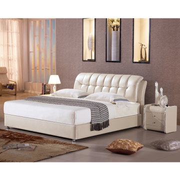 King Size Top Grain Half Leather Bed with Carved Wooden Frame - Foshan Furniture at Affordable Prices