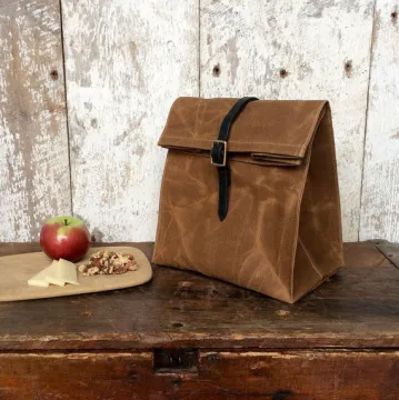 Handmade waxed canvas lunch bag office