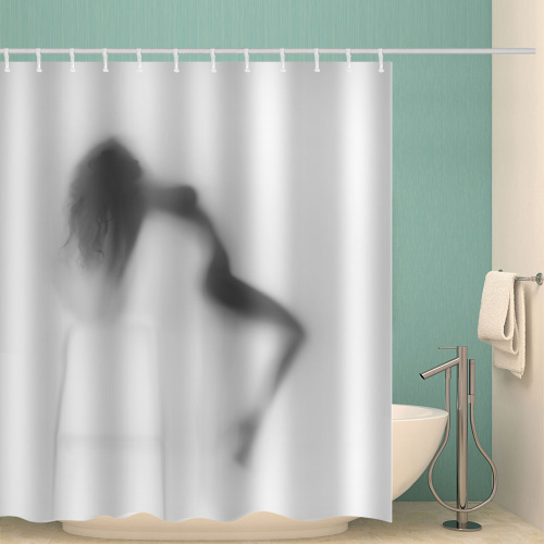 Woman's Shadow Waterproof Shower Curtain Unique Black and White Bathroom Decor