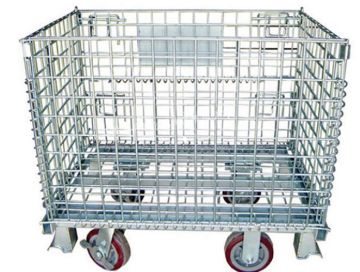 Folding roll wire cage with wheels