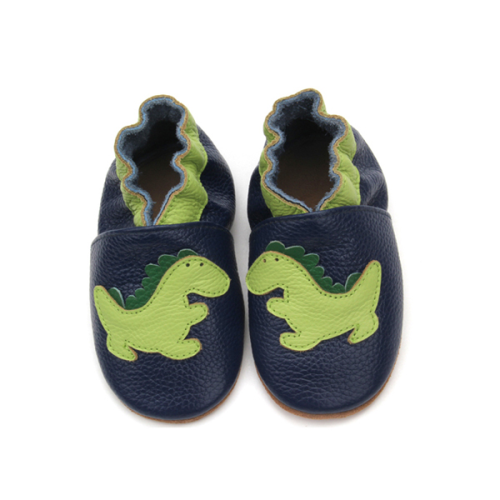 Zapatos encantadores de cuero suave del bebé del dinosaurio