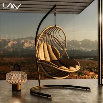 Modern Outdoor Aluminium Rattan Swinging Egg Chair for Patio and Garden
