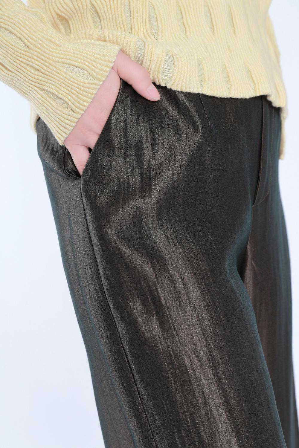 Women's Brown And Grey Woven Wide-Leg Trousers