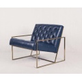 blauw lederen dunne frame fauteuil