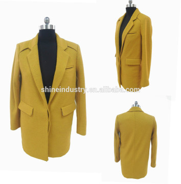 2015 latest style simple suit collar yellow women's coat