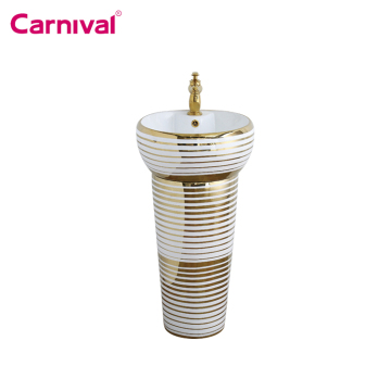 Indian Style Two-Piece Free-Standing Gold Wash Basin with Pedestal
